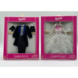 VIntage 1995 NIP NRFB Fashion Avenue Barbie Ken Bride Groom Wedding 14398 14678